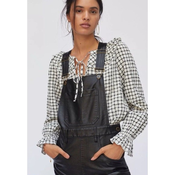 Avec Les Filles Anthropologie Overalls Size Small Black Faux Leather - Picture 4 of 14